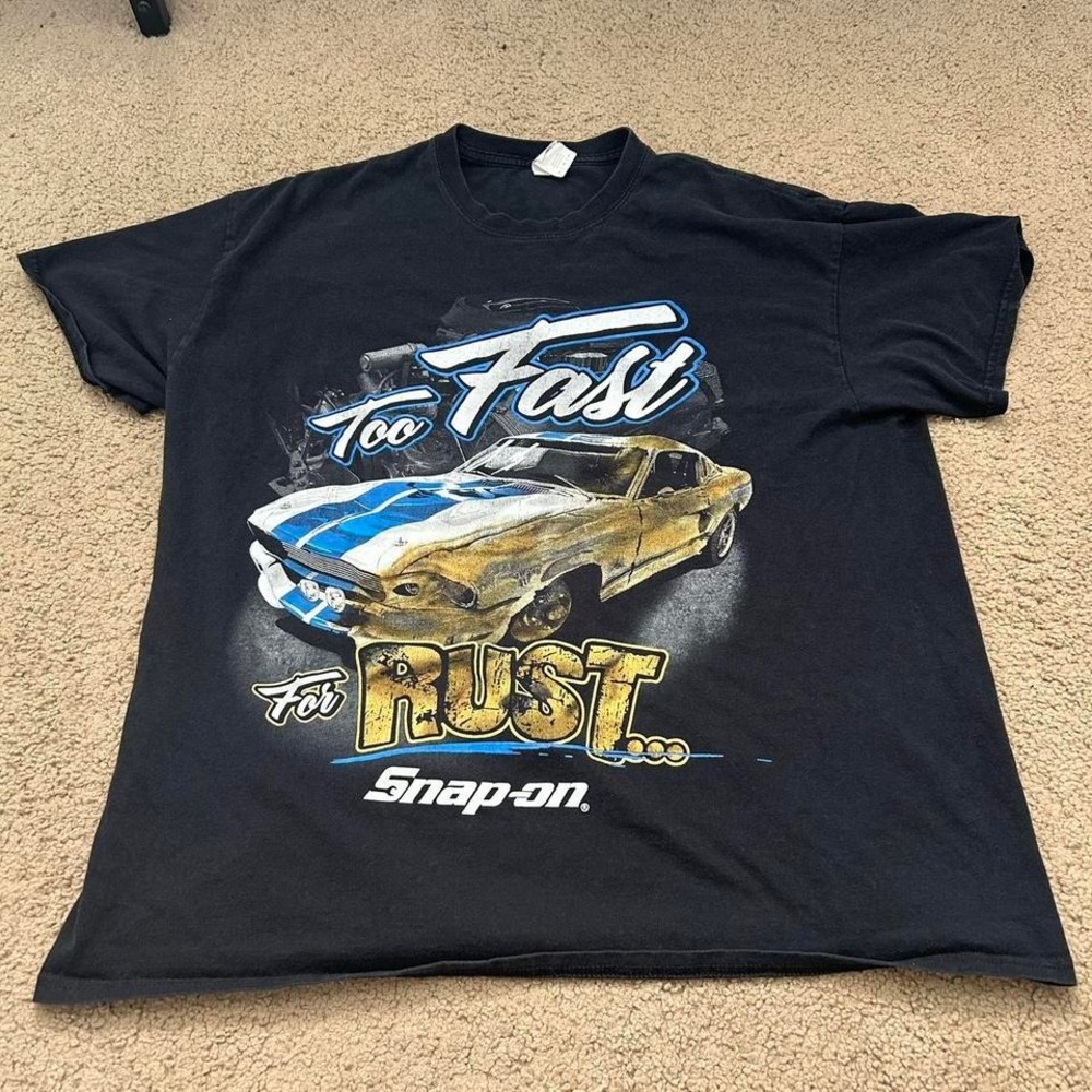 Vintage Black Snap On Racing tee with Too Fast To Rust